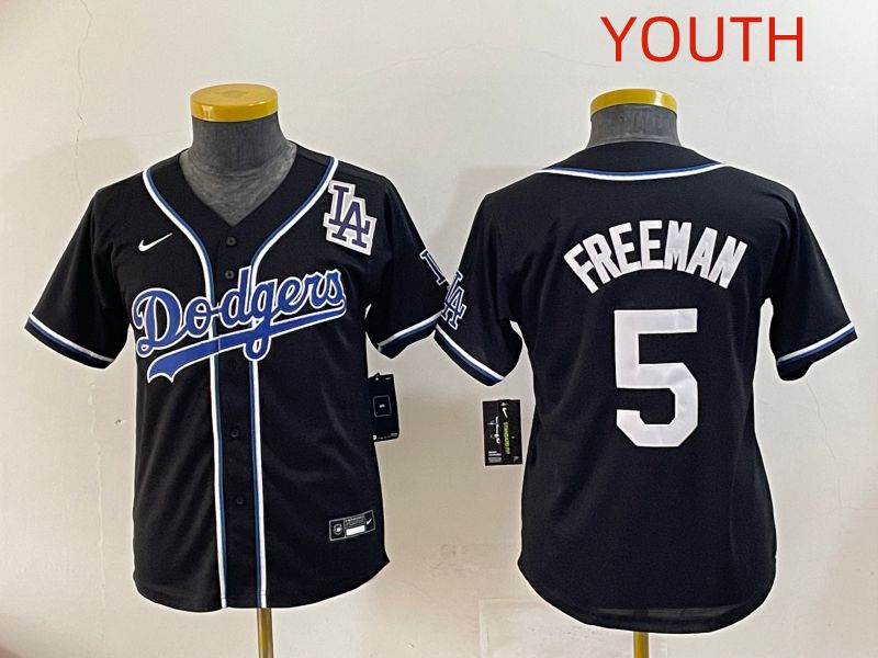 Youth 2025 Los Angeles Dodgers #5 Freeman Black Three generations Fashion Nike MLB Jersey style 11->youth mlb jersey->Youth Jersey